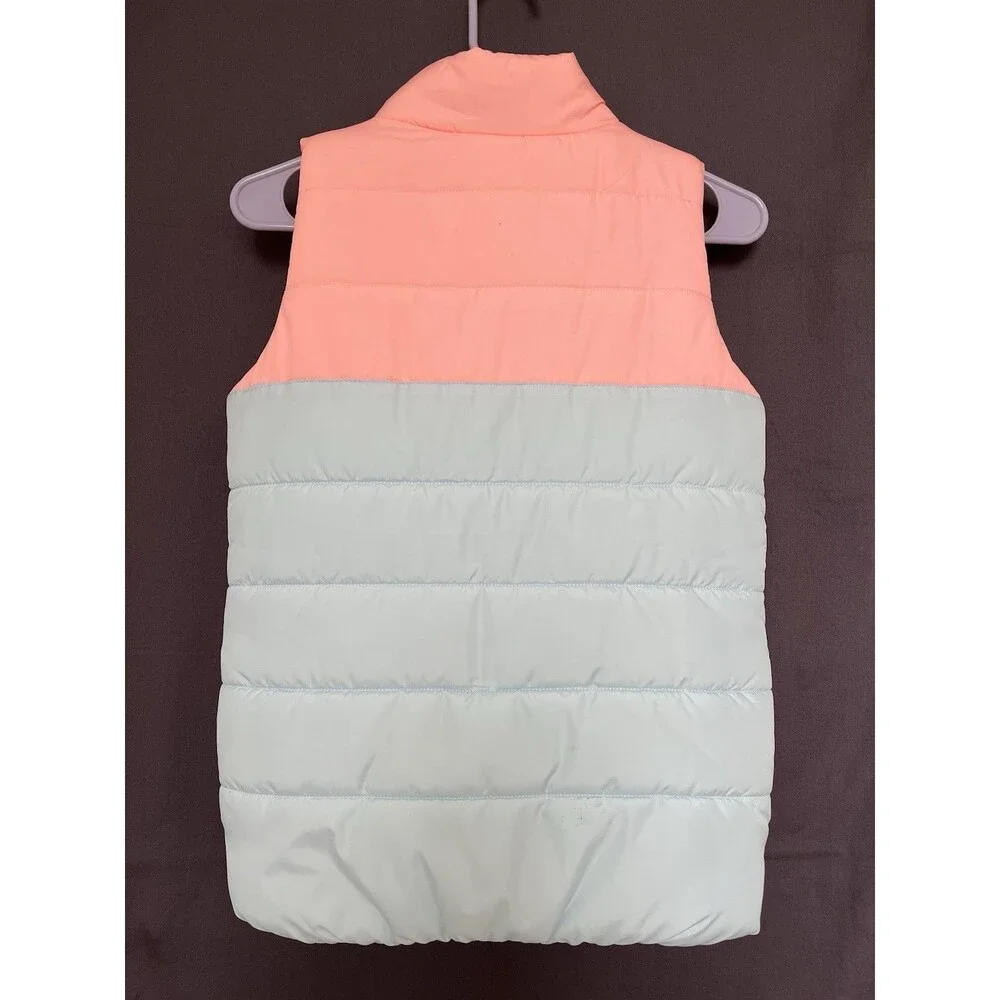 PUMA Kids Colorblock Puffer Vest, Size M (10/12), Pink/White/Blue — NWOT